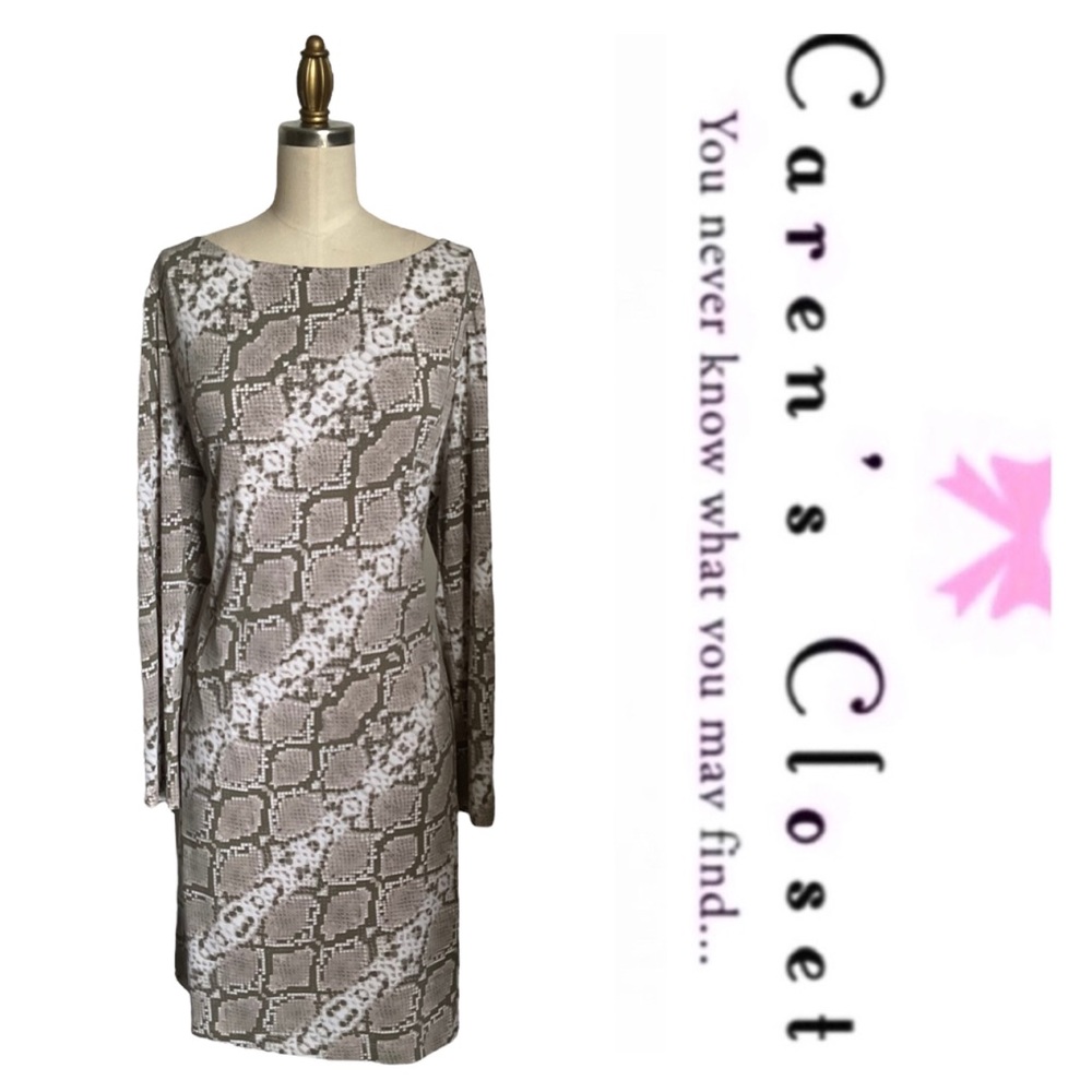 Vince Camuto Taupe, Gray & White Python Dress - image 3